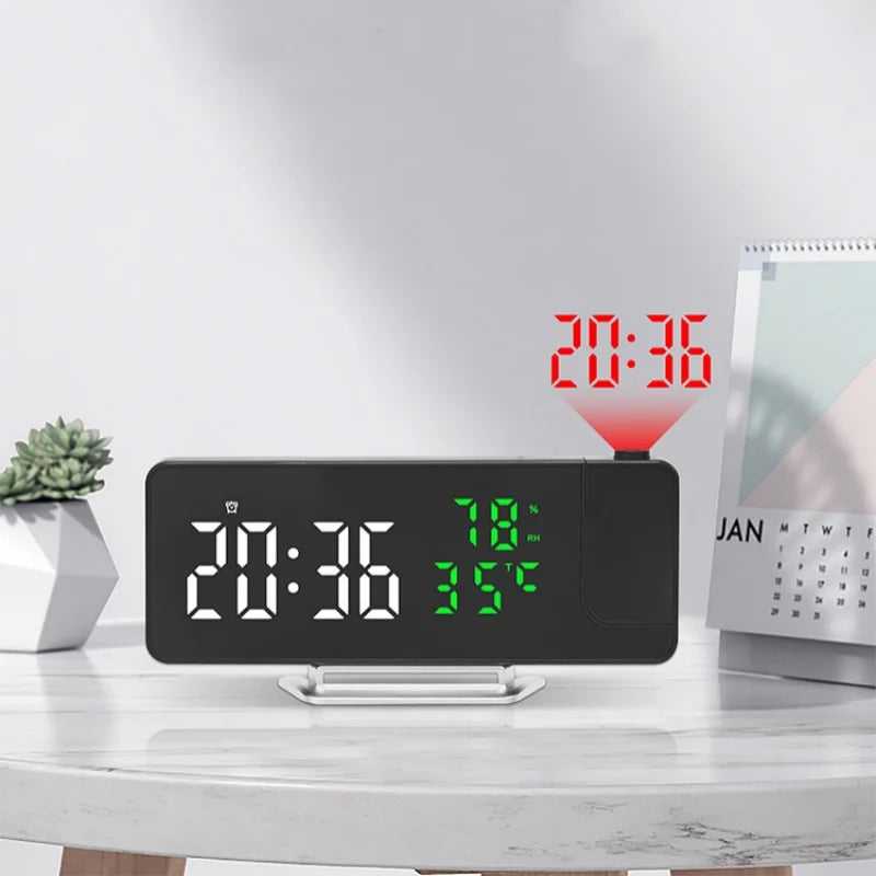 180° Rotating LED Projection Alarm Clock | Temp & Humidity Display