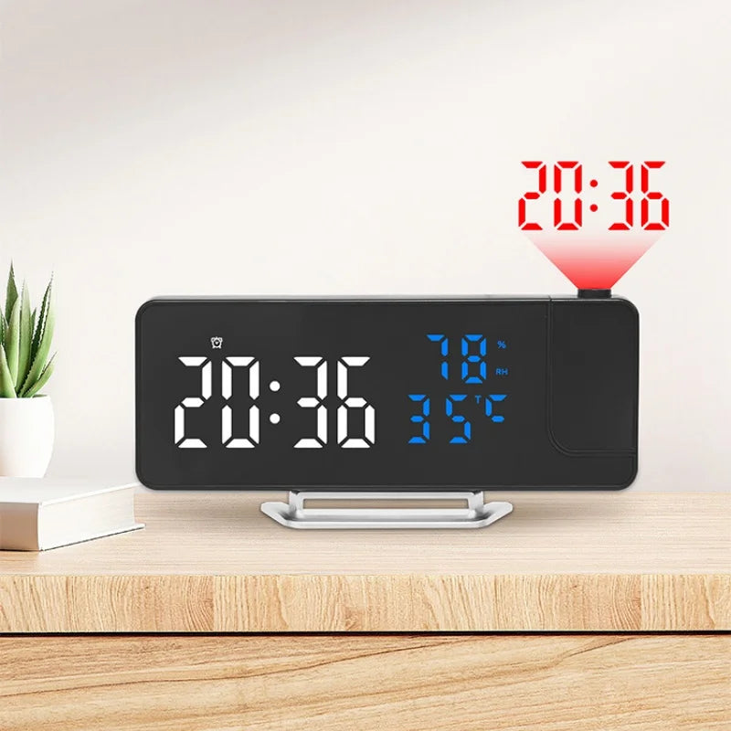 180° Rotating LED Projection Alarm Clock | Temp & Humidity Display