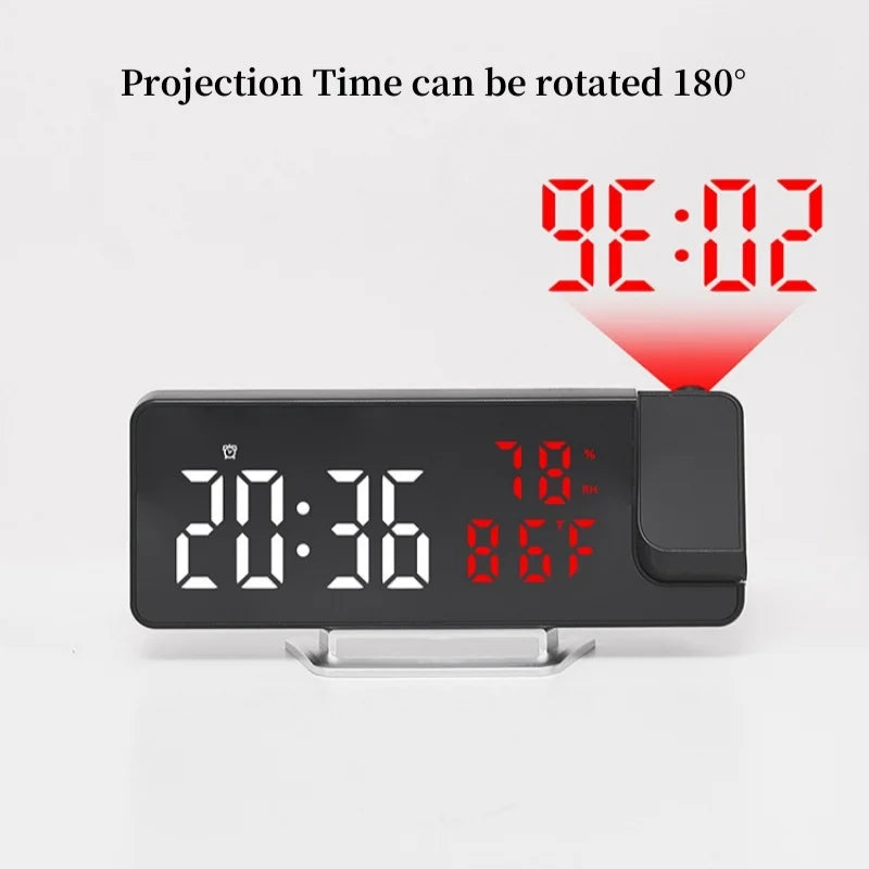 180° Rotating LED Projection Alarm Clock | Temp & Humidity Display