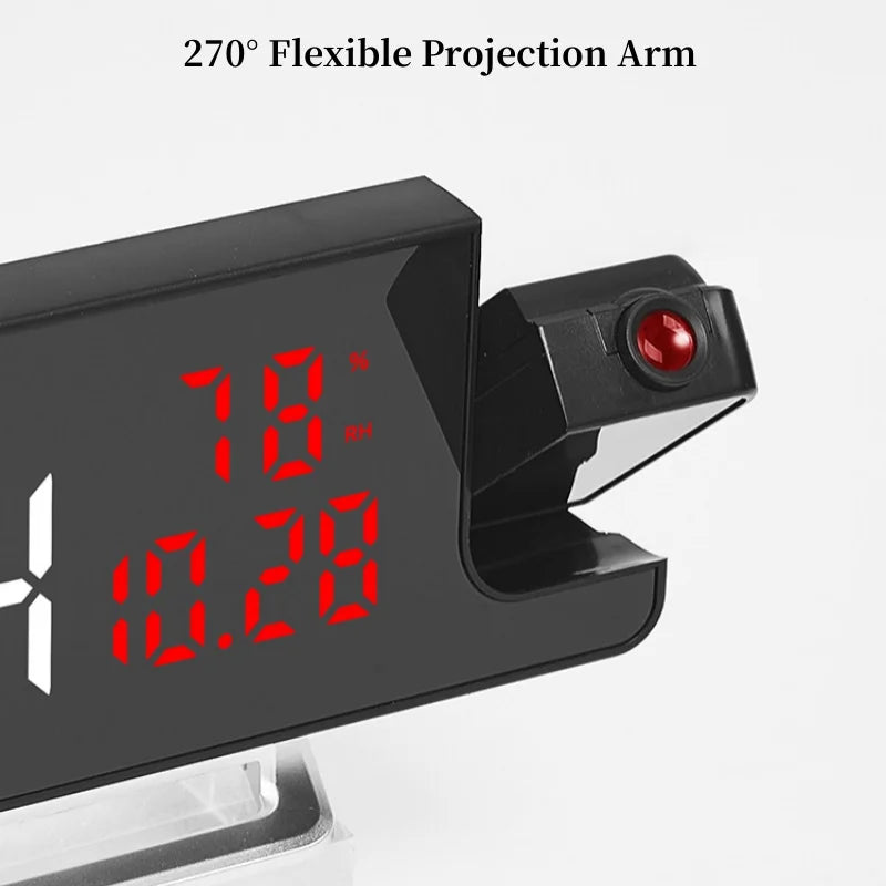 180° Rotating LED Projection Alarm Clock | Temp & Humidity Display